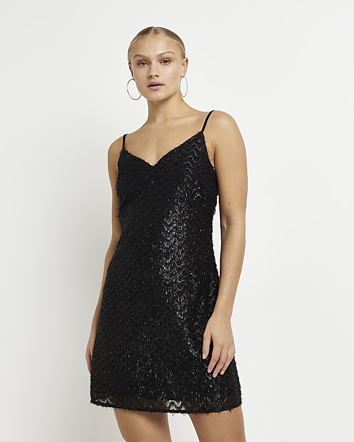 Black sparkly slip mini dress