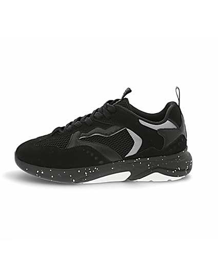 360 degree animation of product Black speckled sole runner trainers frame-3