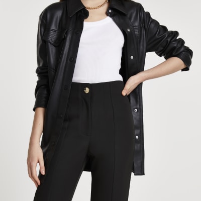 Black split front cigarette leg trousers