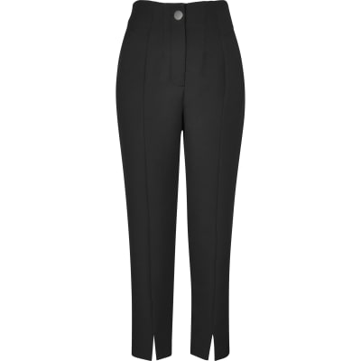 Black split front cigarette leg trousers