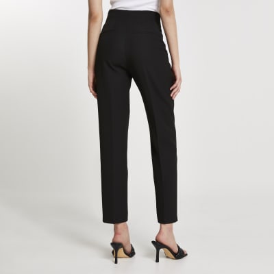 Black split front cigarette leg trousers