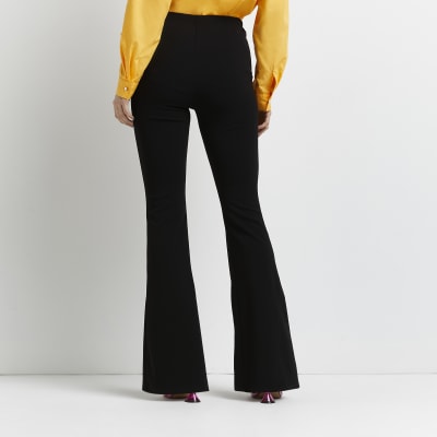 black split front flared trousers
