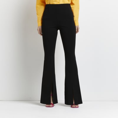 black split front flared trousers