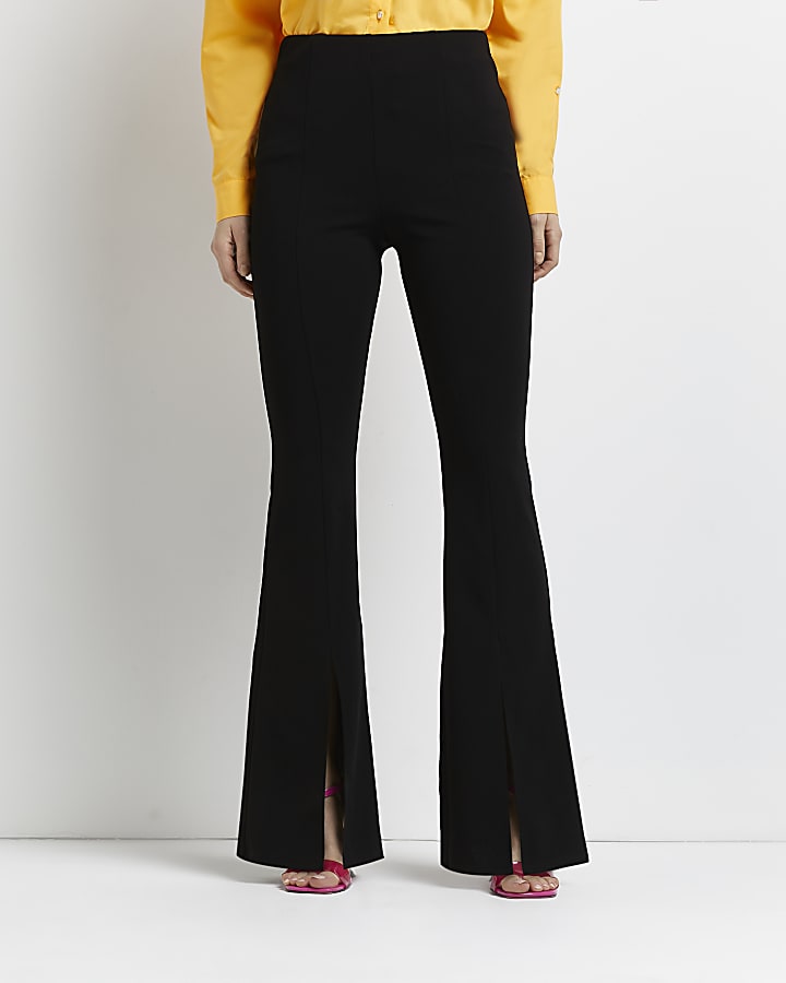Black split front flared trousers