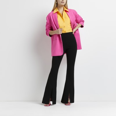 black split front flared trousers