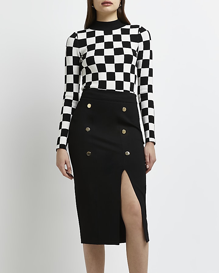 Black split front pencil skirt