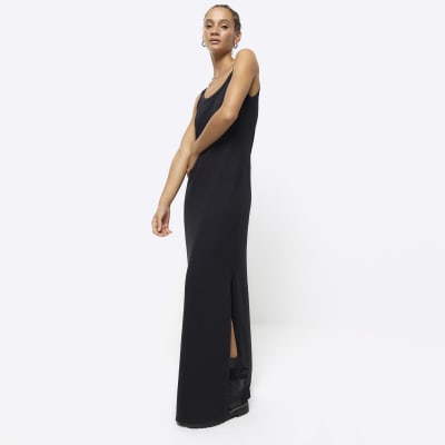 Black split hem bodycon maxi dress River Island