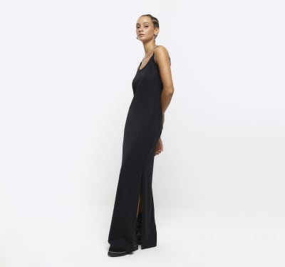 Black Split Hem Bodycon Maxi Dress River Island