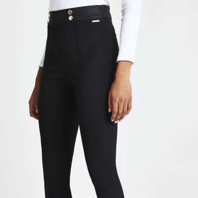 Black split hem skinny trousers