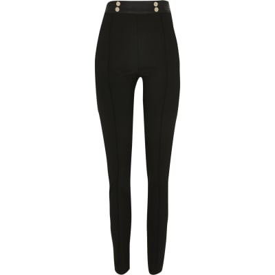 Black split hem skinny trousers