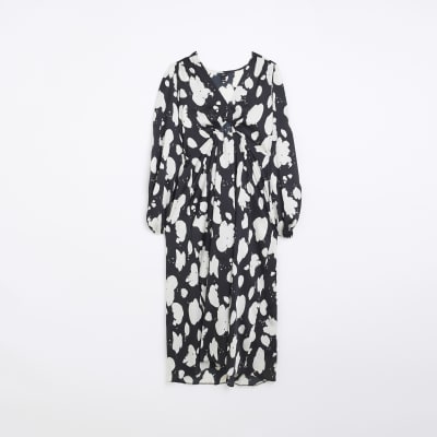 Black spot cut out midi dress