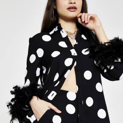 river island black spot wide leg jumpsuit