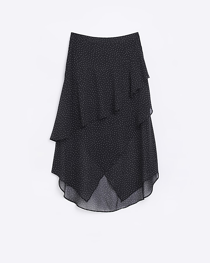 Black spot frill maxi skirt
