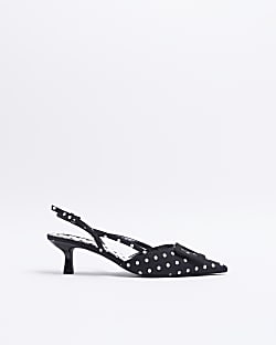 Black spot kitten heeled court shoes