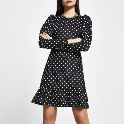 river island black spot dress