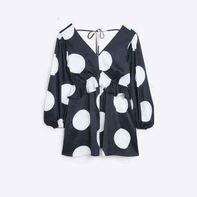 Black spot long sleeve playsuit