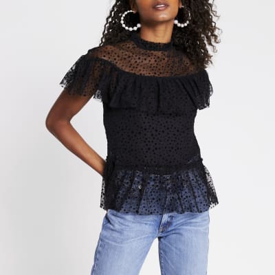 black frill mesh top