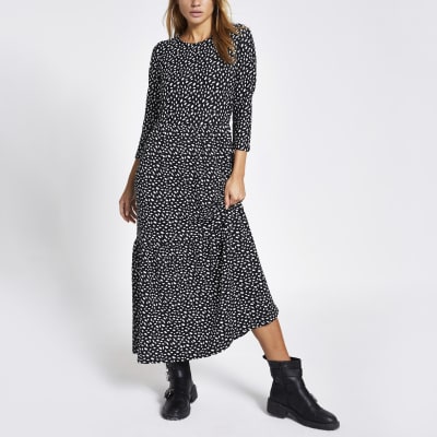 black smock midi dress