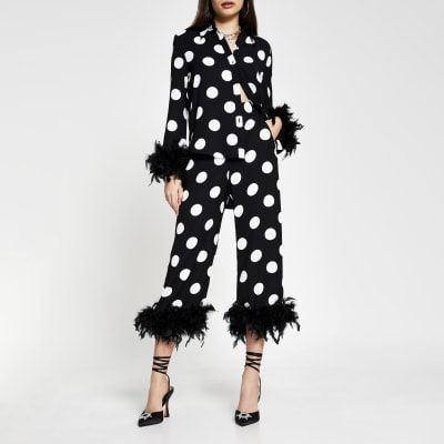 river island black spot wide leg jumpsuit