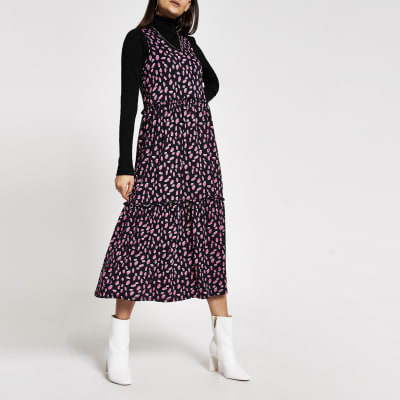 river island black spot dress