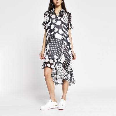 river island black spot dress
