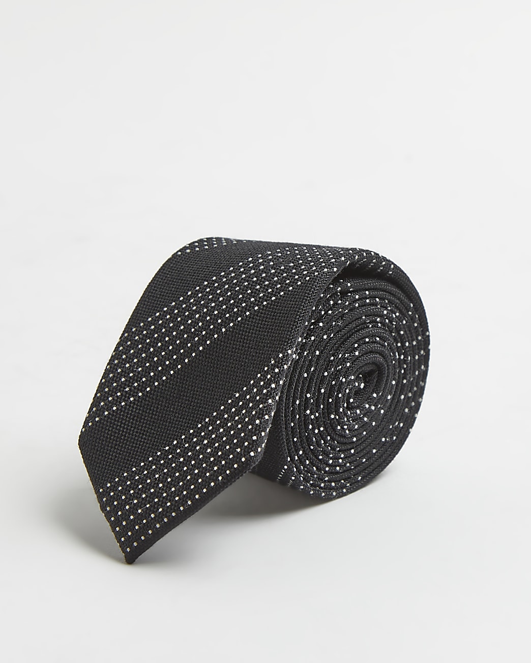 Black spot stripe print tie