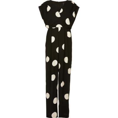 river island black spot wide leg jumpsuit