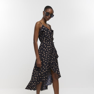 Black spot wrap midi dress | River Island