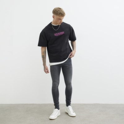 Black Spray On Embroidered Jeans