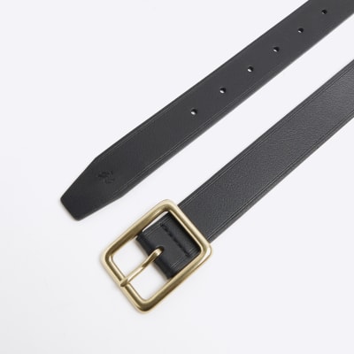 Black square buckle belt | River Island