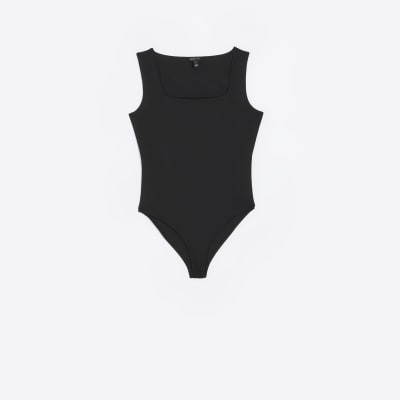 Black square neck bodysuit River Island