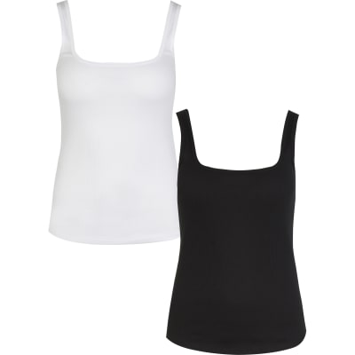 Black square neck fitted vest top multipack River Island