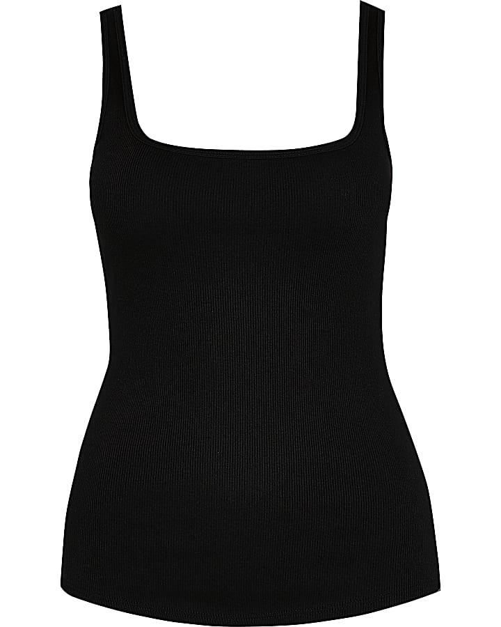 Black square neck fitted vest top