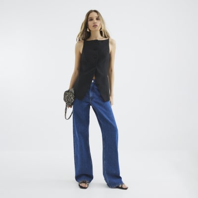 Black Square Neck Strappy Waistcoat