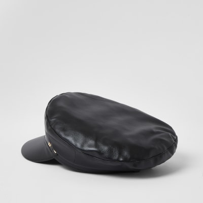 Black square RI trim baker boy hat