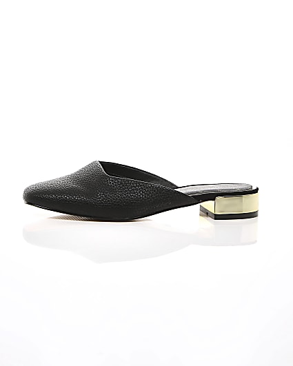 360 degree animation of product Black square toe backless loafers frame-22