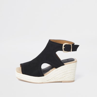 Black square toe wedge shoe boot | River Island