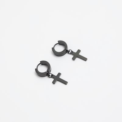 RIOSO 15 Pieces Clip on Earrings for Men Stainless Steel Black