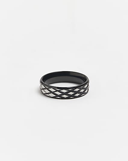 Black stainless steel engraved band ring