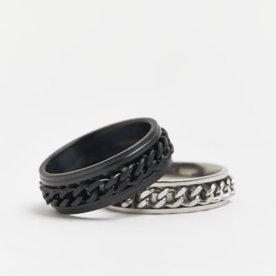 Black stainless steel rings multipack River Island