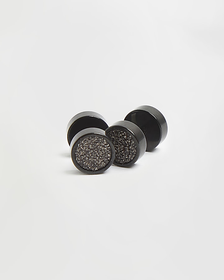 Black stainless steel stone tunnel earrings