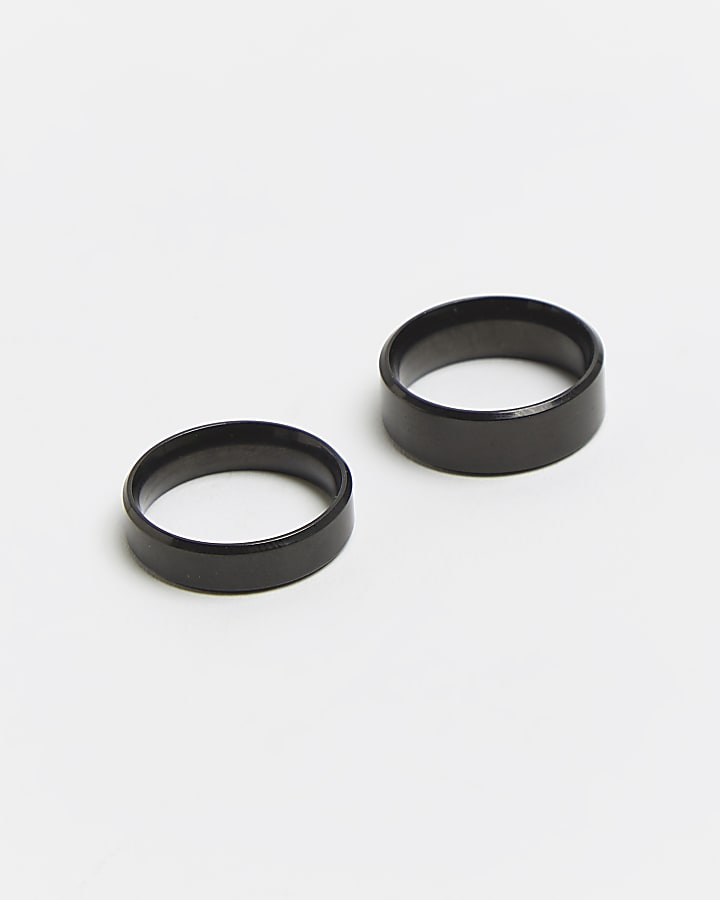 Black steel band rings 2 pack