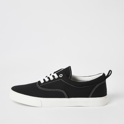 Black stitch detail lace-up plimsoll 