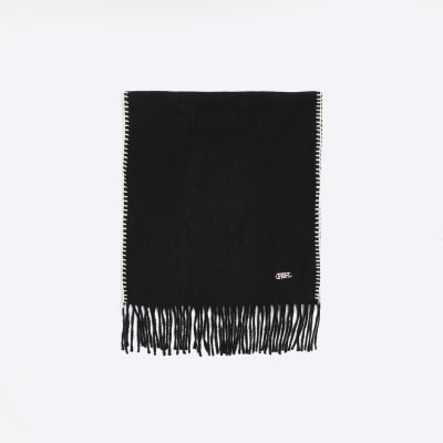 Black stitch detail scarf | River Island