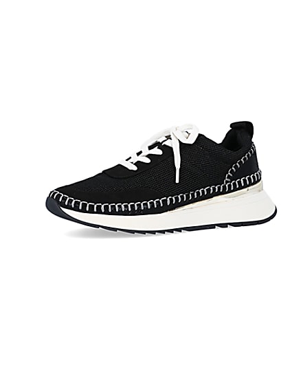 360 degree animation of product Black stitch detail trainers frame-1