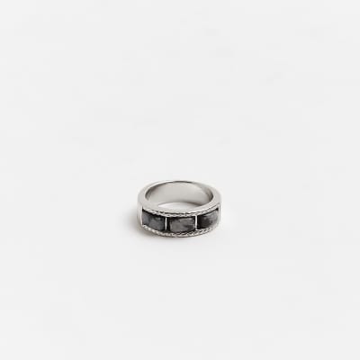 Black stone detail ring River Island
