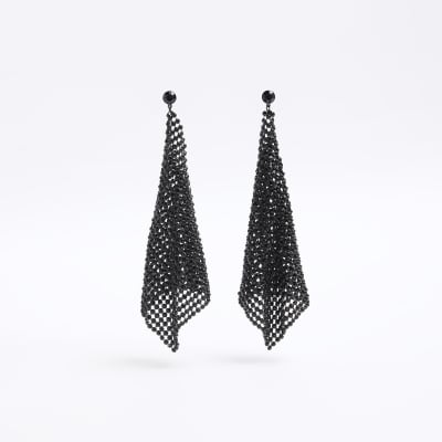 Black Stone Drop Earrings River Island