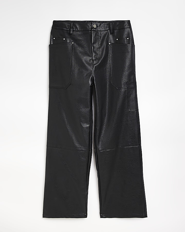 Black Straight leg faux leather Trousers