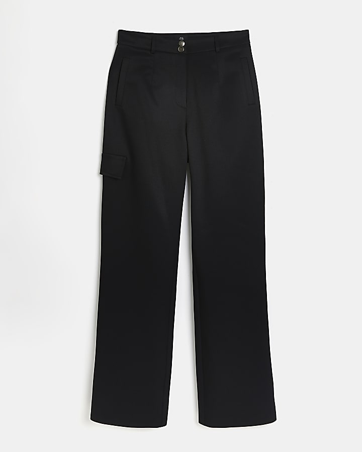 Black straight leg utility trousers
