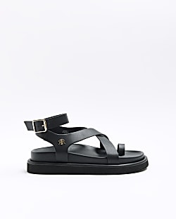 Black strap over flatform sandals